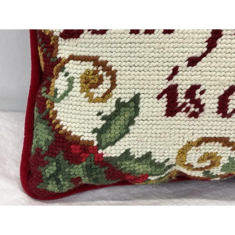 Small Needlepoint Pillow 'your Friendship Is A Gift' Red Velvet Back Vtg Look